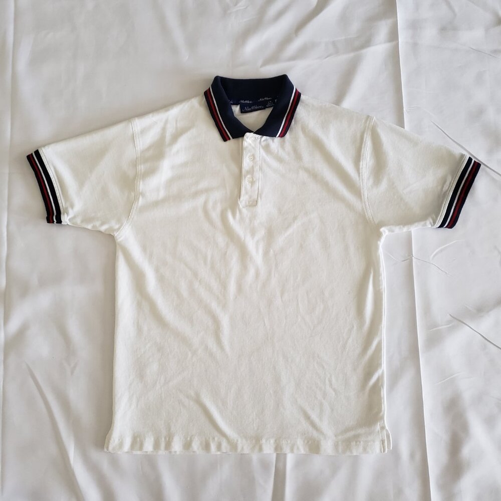 New Wave 100% Cotton Pique Golf Polo Shirt SZ L White Blue Red